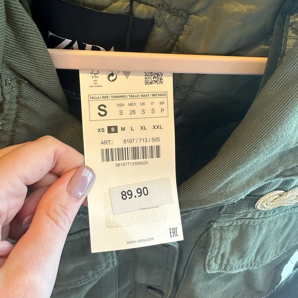 Zara Army Green Jacket with gold details, Size Small, NWT